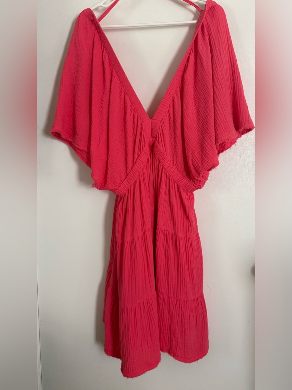aerie Coral Pink V-Neck Tiered Maxi Dress